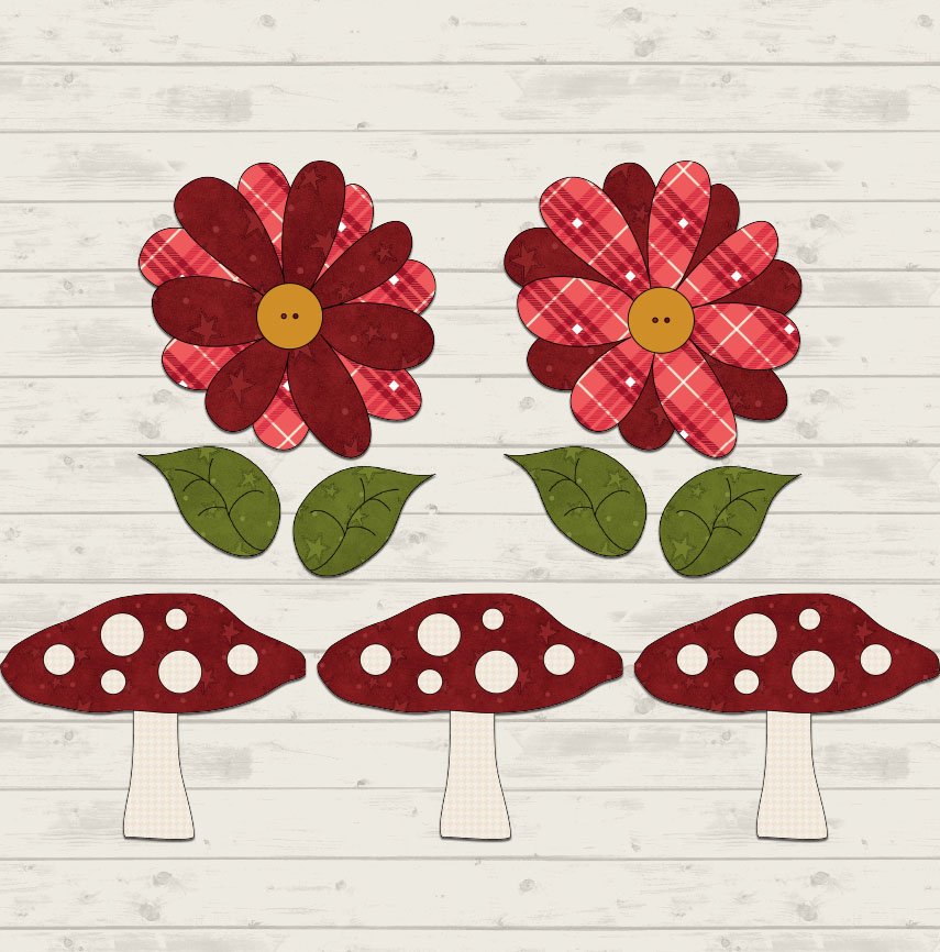 Mushrooms & Flowers Applique