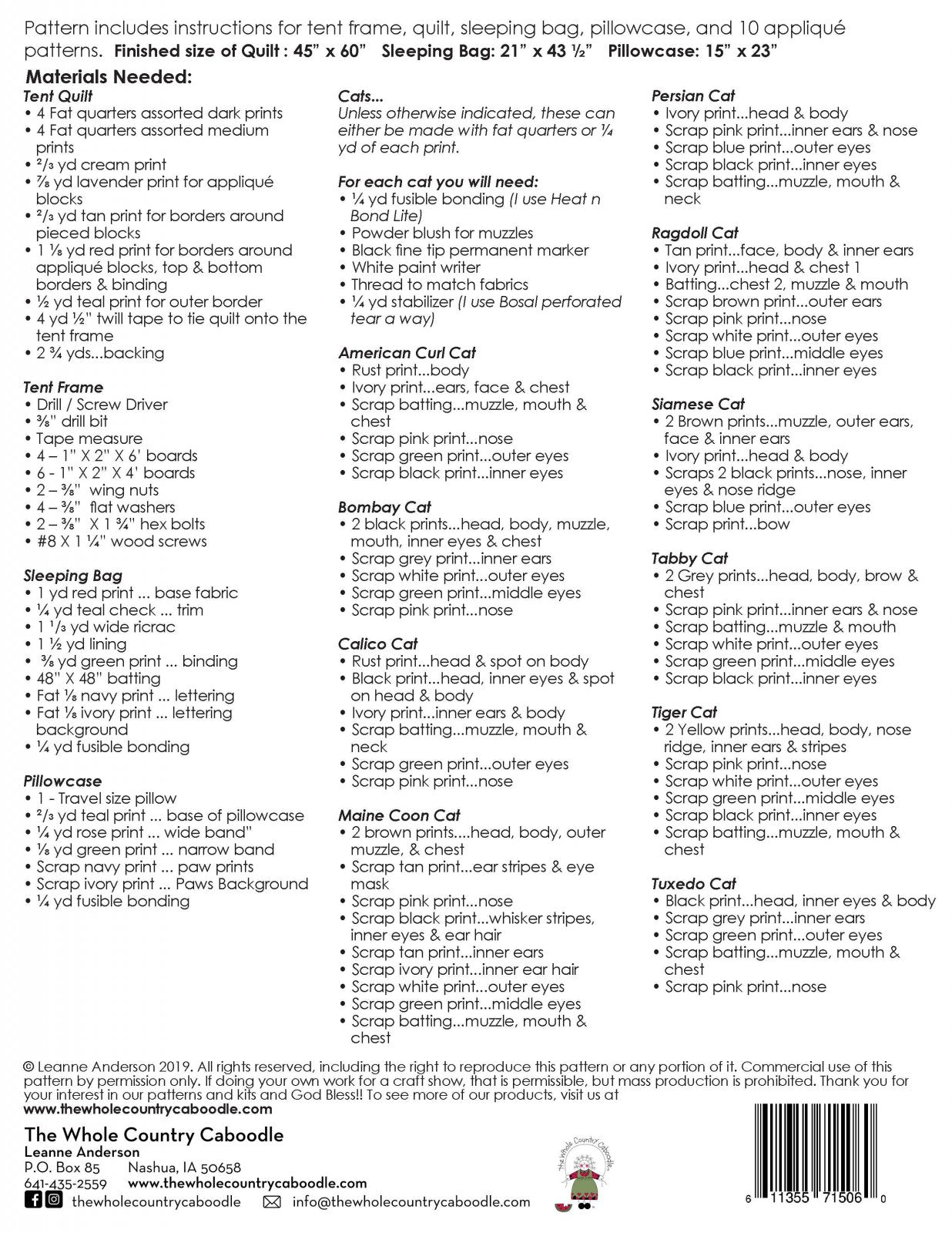 Kitty Tent Pattern